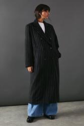 Warehouse Fekete Hosszú Oversize Kabát Kétsoros Csíkos Mintával Warehouse 36