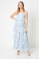 Oasis Világoskék Ruha Maxi Vállpántokkal Virágok Fodros Cipzár Oasis 42
