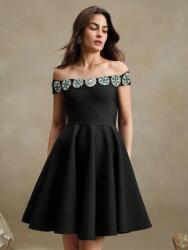  Fekete Klasszikus Bő Szabású MIDI Ruha Nyitott Vállú 38-AS