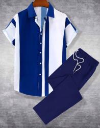 Shein Kék Kétrészes Ing Szett Csíkos Egyenes Nadrág Shein L