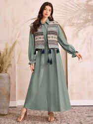 Shein Zöld Maxi Ing Ruha Hosszú Ujjú Mellény Shein Mintával 36