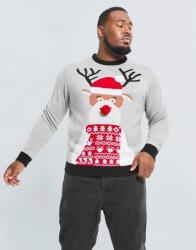 Boohooman Szürke Hosszú Ujjú Pulóver Kerek Nyakkivágással Karácsonyi Minta Boohooman 2XL/3XL