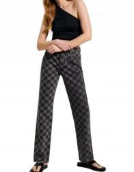 sinsay Sötétszürke Egyenes Szárú Magas Derekú Farmer Nadrág Kockás Mintával 44-ES