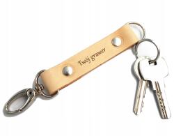 Black Tree Gravírozott kulcstartó, valódi bőr, ajándék, karabineres kulcstartó