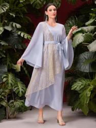 Shein Kék Midaxi Ruha Hosszú Széles Ujjú V-nyakkivágással Megkötős Shein 44