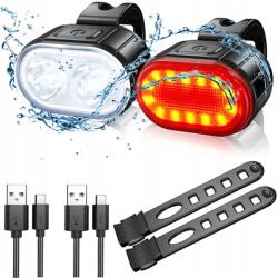 INTMIX Kerékpár lámpa szett 300lm akkumulátor 800mAh Usb Led első-hátsó IPX4 teljesítmény (KAT76904)