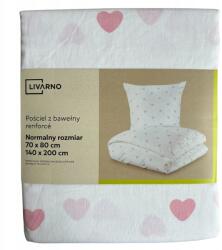 Livarno Valentin napi pamut Valentin napi ágyneműhuzat 140x200 szív Rózsaszín szívecskék