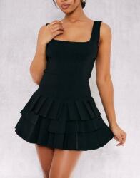 Prettylittlething Fekete Rövid Fodros Overál Sima Vállpántokkal Prettylittlething 34