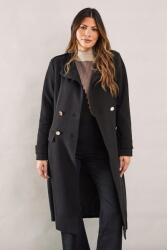 Wallis Fekete Klasszikus Kétsoros Hosszú Kabát Texturált Zsebek Wallis 42