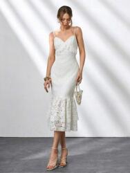 Shein Fehér Csipkés Ruha Midaxi Fodros Vállpántokkal V Nyakkivágással Shein S