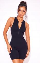 Prettylittlething Fekete Bordázott Sport Overál Petite Cipzárral Prettylittlething L