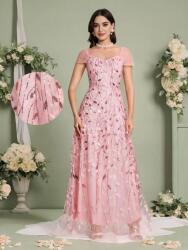 Shein Rózsaszín Ruha Klasszikus Maxi Rövid Ujjú Virágmintás Shein L