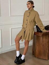 Dazy Bézs Térdig Érő Kabát Bő Pántos Gombok Sima Dazy M