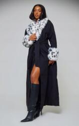 Prettylittlething Fekete Klasszikus Kabát Műszőrmével Prettylittlething 34