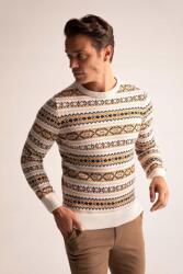 DeFacto Krémszínű Barna Mintás Klasszikus Pulóver Defacto Gyapjúkeverékkel XXL