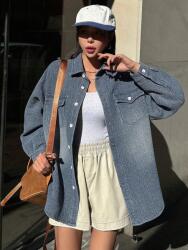 Dazy Kék Oversize Texturált Hosszú Ujjú Ing Gombokkal Dazy L