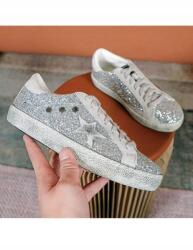 Shein Ezüst Csillogó Tornacipő Alacsony Talppal Kerek Orral Shein 42 (sx2311149010189021)