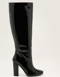 Nasty Gal Fekete Lakk Bőr Hatású Eco Bőr Magasszárú Csizma Széles Szárú, Vastag Sarok Nasty Gal 36-OS Méret (OTAGG08964)