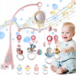 Bedee Függő Forgó Játék Projektorral Fény Zene Lámpa Csecsemőknek Távirányítóval (Karuzela z Projektorem i Lampką Nocną)