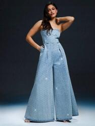 Shein Kék Nyitott Vállú Farmer Overál Széles Szárú Shein L