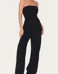 Prettylittlething Fekete Hosszú Overál Nyitott Váll Egyenes Szárú Prettylittlething 32