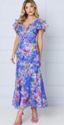 Oasis Lila Chiffon Ruha Midaxi Virágmintás Fodros V-nyakkivágással Oasis 38