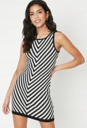 Oasis Fehér-fekete Klasszikus Ruha Kötött Egyszerű Halszálka Mintás Oasis L