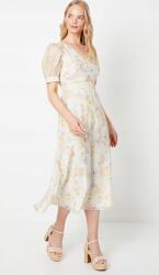 Oasis Krémszínű Klasszikus Egyenes Midaxi Ruha Rövid Ujjú Virág Mintás Oasis 38