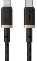 Baseus DURA adatkábel (Type-C - Type-C, 100W, PD gyorstöltő, cipőfűző, 200cm) ARANY/FEKETE