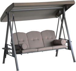 Outsunny Kerti hintaágy, 3 személyes, állítható tetővel, pohártartókkal és párnákkal, 208x121x172 cm, barna