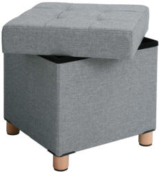 SONGMICS Tárolós Ülőke Chesterfield Stílusú Világosszürke Párnázott Összecsukható