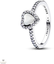 Pandora Kiemelt fehér szív gyűrű 58-as méret - 198421C11-58