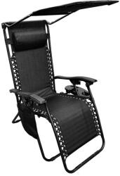 Saska Garden Összecsukható napozóágy pohártartóval és napernyővel - Fekete