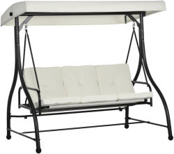 Outsunny 3 személyes kerti hintaágy, állítható tetővel, acél és poliészter, 195x117x175 cm, krém és fekete