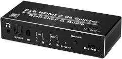 Thunder Germany SWP-202, 2×2 HDMI 4K kapcsoló és elosztó, audió leválasztó + távirányító - mkaudio