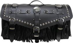 RSA K183 motoros bőrtáska zárral, szegecsekkel és rojtokkal fekete