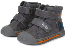 Ponte20 Ghete copii, băieți, imblanite, piele, talpa supinata, velcro, Dark Grey cu elefant, Ponte20, 22/25 gri închis (13B550)