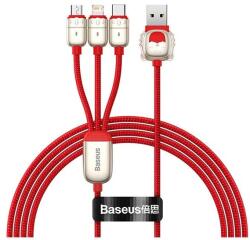 Baseus töltőkábel 3in1, usb - type-c/lightning/microusb, 3.5a, gyorstöltő, 120cm, cipőfűző, piros (CASX010009)