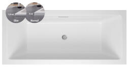 M-Acryl Sabina PRO SLIM fehér színű egyenes akril kád vízszintes túlfolyóval vékony peremmel 170x75 kádlábbal és peremrögzítővel (12483)