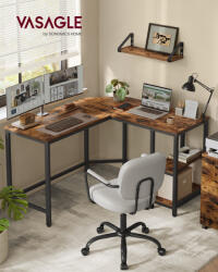 VASAGLE L-alakú sarokíróasztal 120 x 130 x 76 cm 2 tárolópolccal rusztikus barna és fekete (EUZ-LWD123K01V1) - platinashop