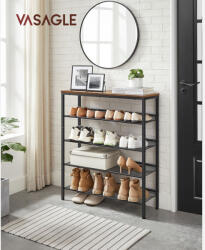 VASAGLE 5 szintes cipőtartó állvány rusztikus barna és fekete ipari stílusú (EUZ-LBS038KD02) - platinashop