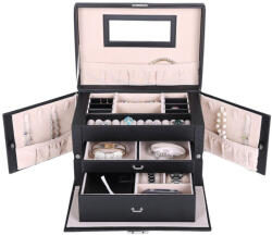SONGMICS Elegáns Ékszertartó Doboz Tükörrel és Utazótokkal Fekete (EUZ-JBC121B) - platinashop