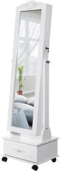 SONGMICS LED Világítású Gurulós Ékszertartó Szekrény Tükörrel Fehér (EUZ-JBC61WV1) - platinashop
