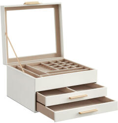SONGMICS 3 Rétegű Ékszertartó Doboz Üvegtetővel Felhőfehér Arany Kiegészítőkkel (EUZ-JBC239WTV1) - platinashop