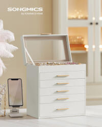 SONGMICS 6 Rétegű Ékszertartó Doboz Üveg Fedéllel Felhőfehér és Arany Színben (EUZ-JBC171W01) - platinashop