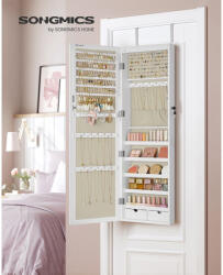 SONGMICS Falra Szerelhető Ékszertartó Szekrény Tükörrel Fehér (EUZ-JJC093W01) - platinashop