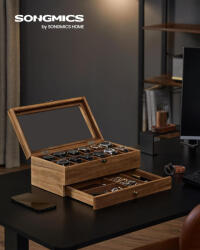 SONGMICS Prémium Óratartó Doboz 12 Rekesszel Diófa Kivitelben (EUZ-JOW012K01) - platinashop