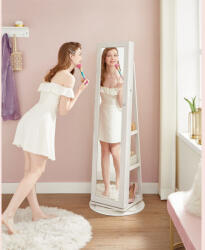 SONGMICS 360° Forgatható Ékszertároló Szekrény Tükörrel Fehér-Szürke (EUZ-JBC62W) - platinashop