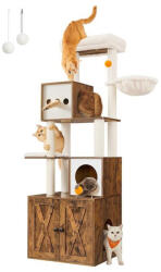  Feandrea PCT116X01 Macskabútor Alomtartóval 185 cm Magas Kaparófa Pihenőplatformmal Mosható Párnával Vintage Barna (EUZ-PCT116X01V1) - platinashop