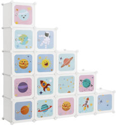 SONGMICS 15 rekeszes moduláris gyerek tároló szekrény űrhajós mintával fehér 153 x 31 x 153 cm (EUZ-LPC902WZ01)